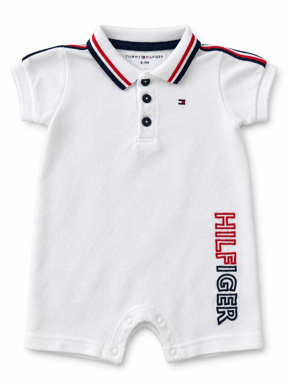 Tommy Hilfiger White Polo One-Piece with Red & Navy Trim 6-9 months